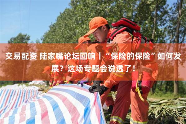 交易配资 陆家嘴论坛回响丨“保险的保险”如何发展？这场专题会说透了！